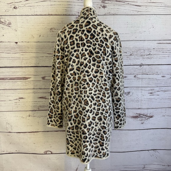 ALYA Cardigan Womens Size S Black White Cheetah Print Open Front Fuzzy Duster - Picture 2 of 8